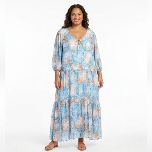 NWOT Ashley Stewart Tie Dye Sunburst Tiered Maxi Dress